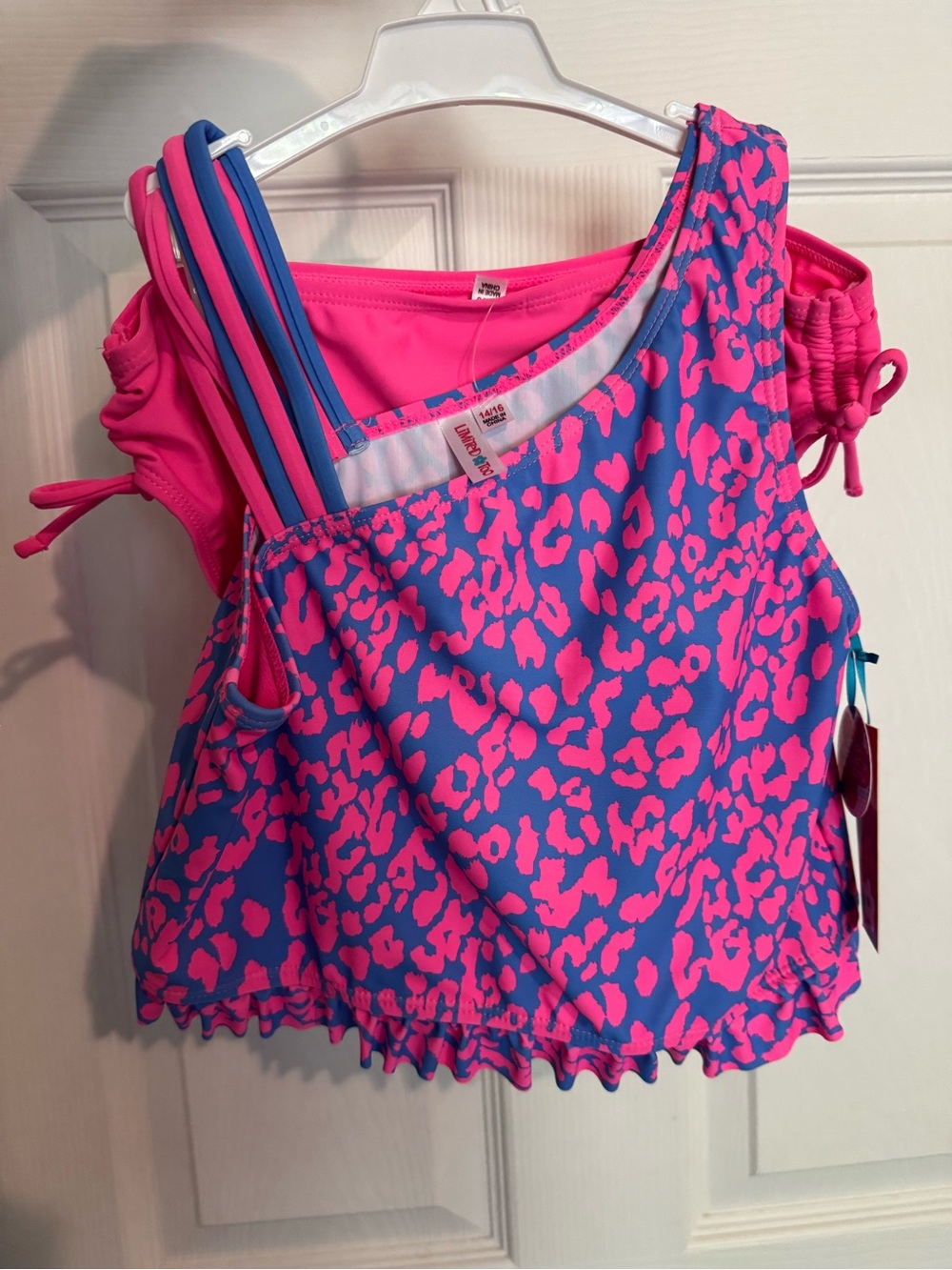 Limited Too Pink and Blue Leopard Swim Top